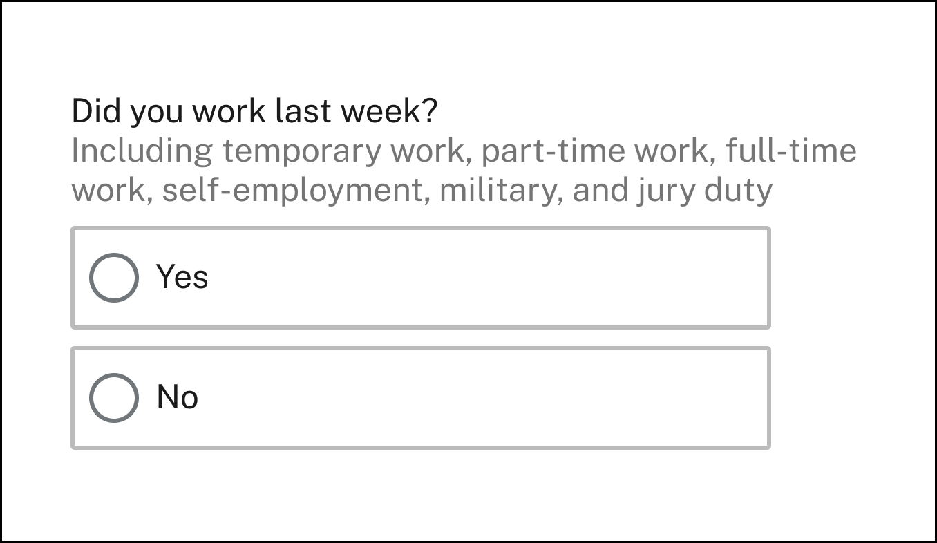 A sample screenshot asking claimant is they worked for a specific employer last week.