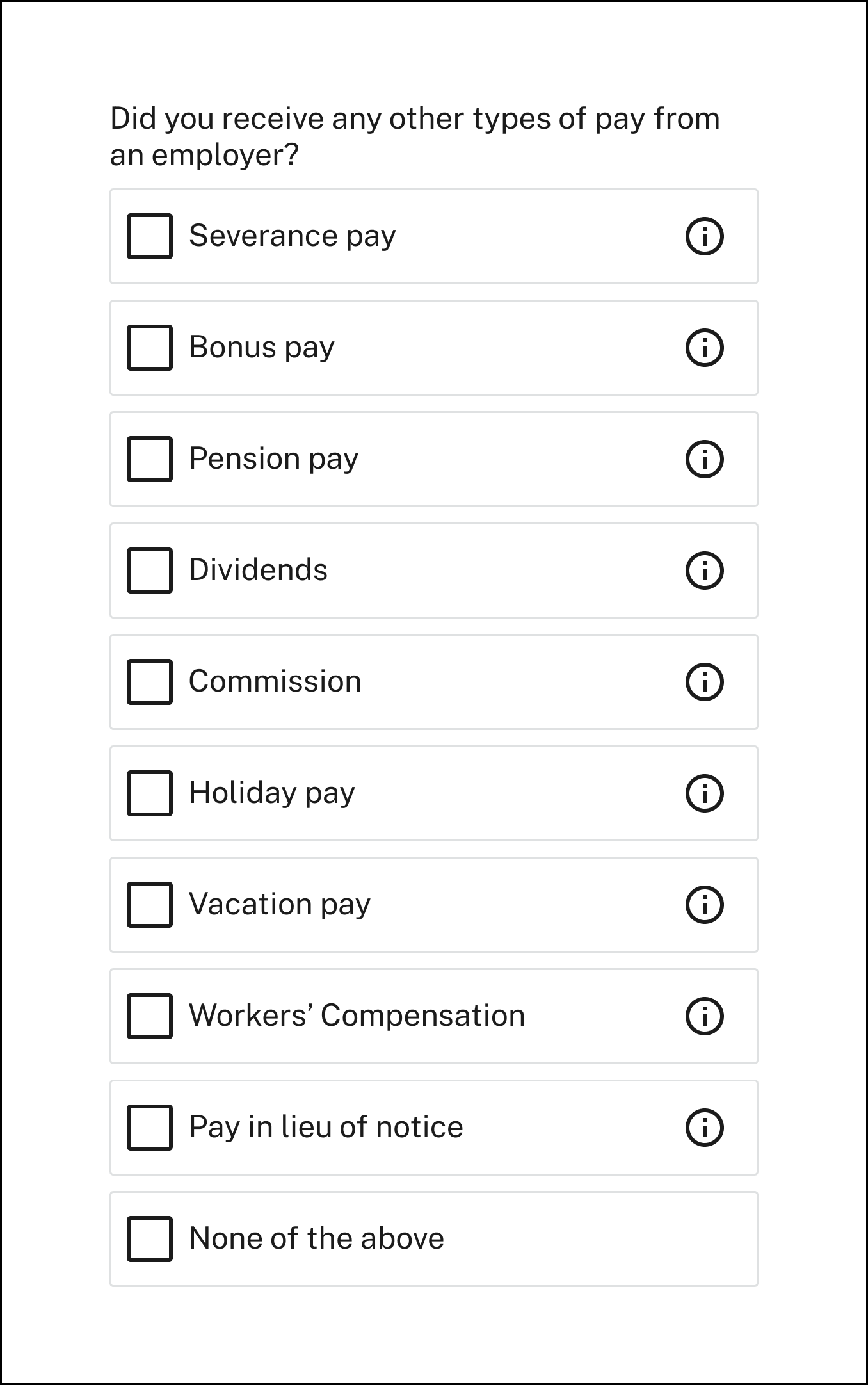 A screenshot showing a list of several other types of pay.