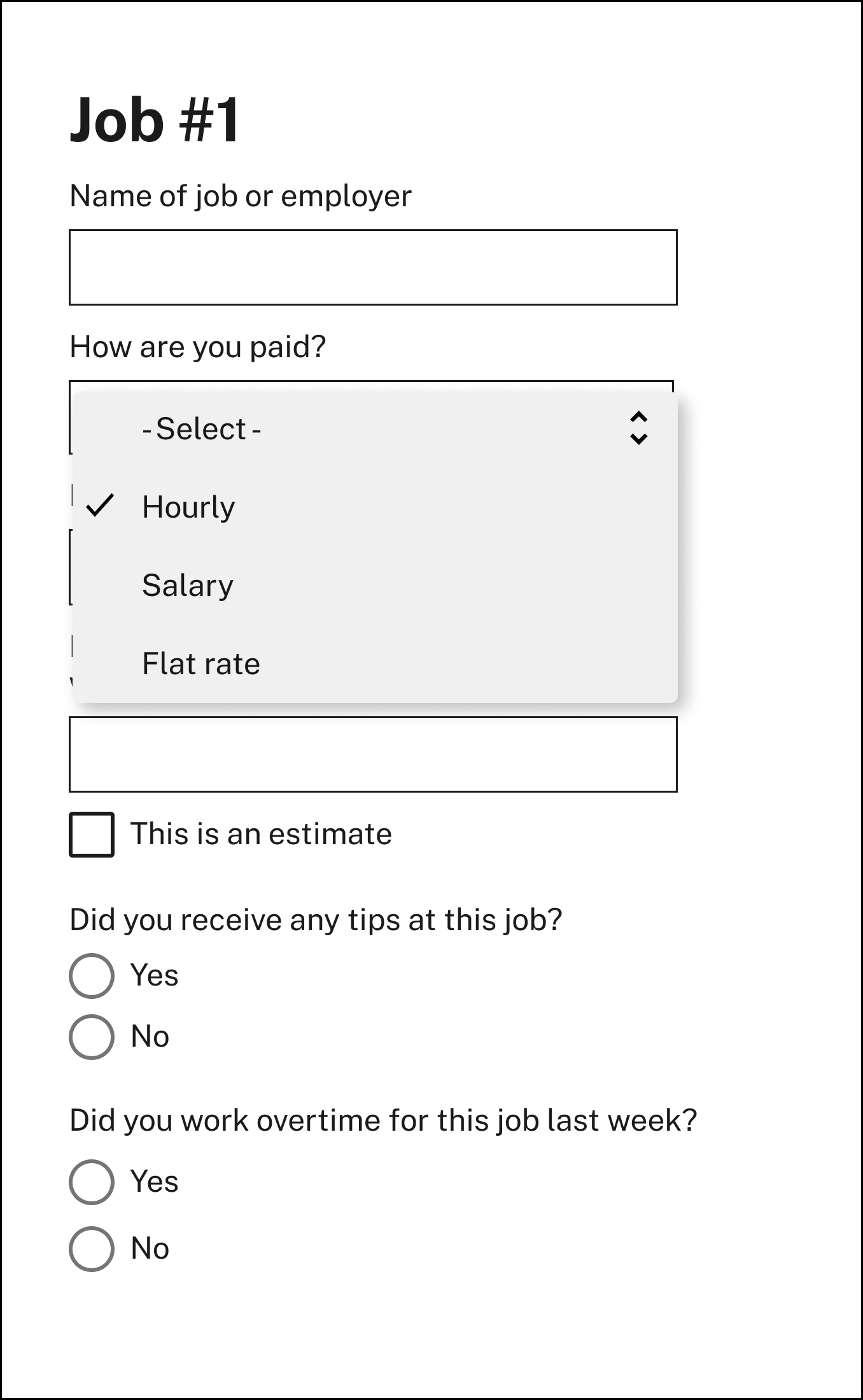 A sample wage calculator to help claimants estimate their wages, including tips and overtime.
