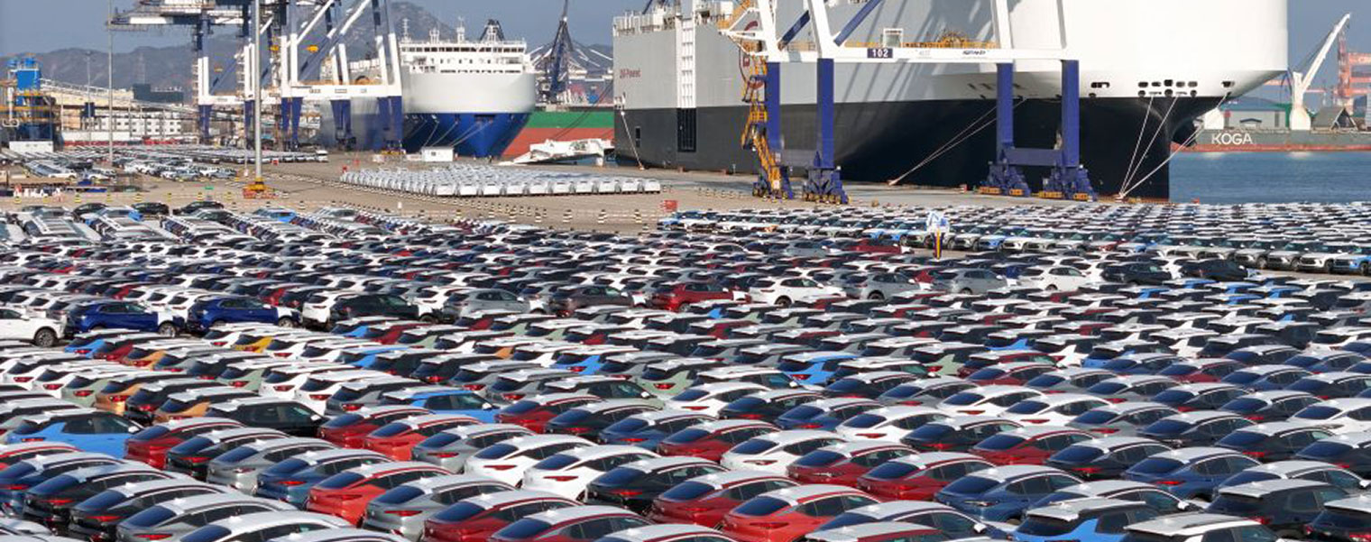 many cars at a shipping port