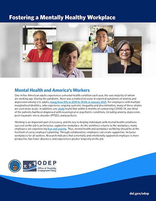 ODEP one page guide - Fostering a Mentally Healthy Workplace
