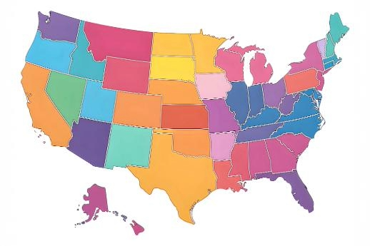 A colorful map of the United States.