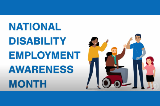 “National Disability Employment Awareness Month” and cartoon illustrations of people with various disabilities.