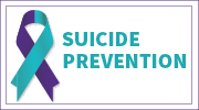 Suicide Prevention. A purple and teal suicide prevention awareness ribbon. 