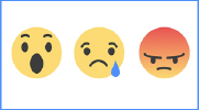 Facebook icons expressing surprise, sadness and anger. 