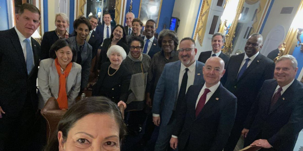 Secretary Walsh poses for a selfie with other Cabinet members before the State of the Union address.