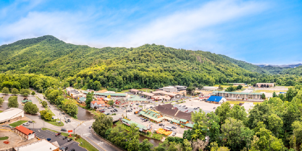 Aerial view of Cherokee, North Carolina, the capital of the federally recognized Eastern Band of Cherokee Nation.