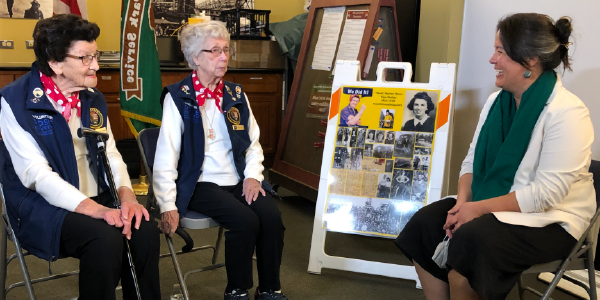 Wendy Chun-Hoon chats with former shipyard workers Marian Wynn and Marian Souza. 