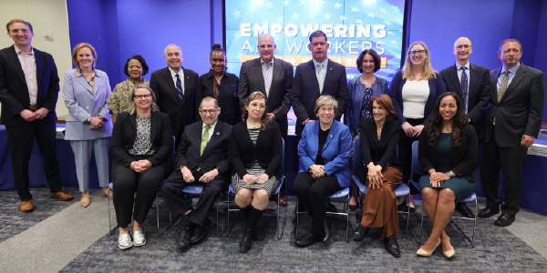 Secretary Walsh and labor leaders, employers and advocates at Retirement Security roundtable discussion.