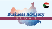 Business Advisory: Sudan. Flag and map of Sudan.