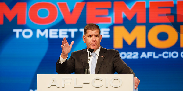 Secretary Walsh speaks at an AFL-CIO platform.