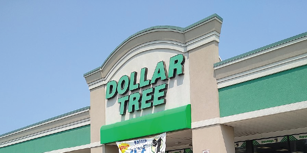 Exterior of a Dollar Tree store, with the logo above the entrance.