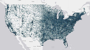 Map of the United States showing U.S. Postal Service locations. 