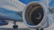 Close-up of a jet engine turbine. 