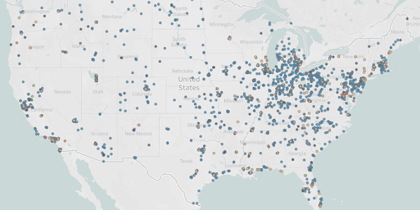 A U.S. map with blue and orange dots representing high road training programs in every state and territory.