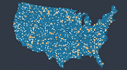 Map of the United States with hundreds of dots indicating data points.