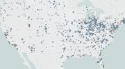 Map of the United States with many cities highlighted to indicate available training programs. 