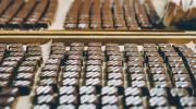 Rows of chocolates being made. 