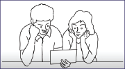 Illustration of man and woman frowning at a letter.