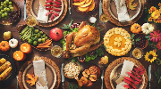 A table full of holiday food and treats.