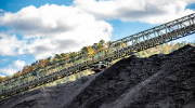 A conveyor belt at an above-ground mining site.