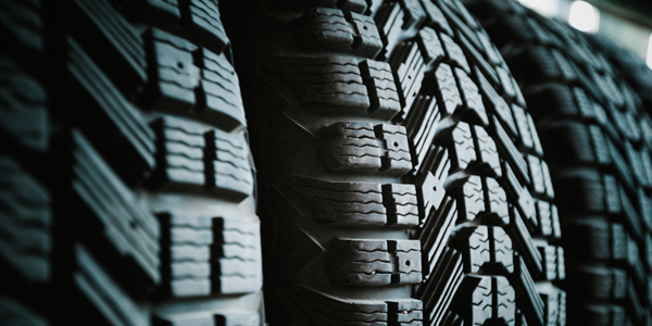 Close-up of several rubber tires