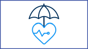 Life insurance concept. Illustration of an umbrella over a heart with a medical heartrate symbol. 