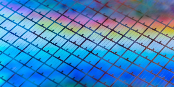 A colorful array of tiled microchips.