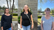 Collage features three women posing for photos outdoors. All are smiling.