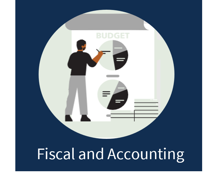 Fiscal and Accounting icon. Person standing and pointing at graphs.