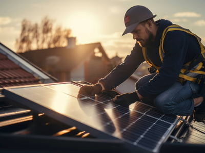 Solar installer workers on a roof