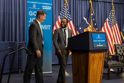 Secretary of Labor Marty J. Walsh and Chanton Green of Sprinkler Fitters 550 Boston.