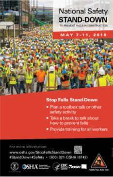 5th Annual National Safety Stand-Down to Prevent Falls Begins May 7