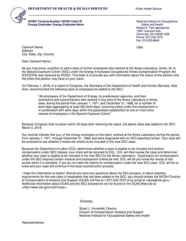 SEC Claimant Letter - AMES - no sig